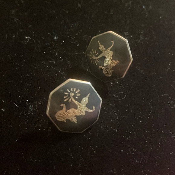 Vtg Siam Princess Octagon Sterling Screw Back Earrings - Picture 1 of 3